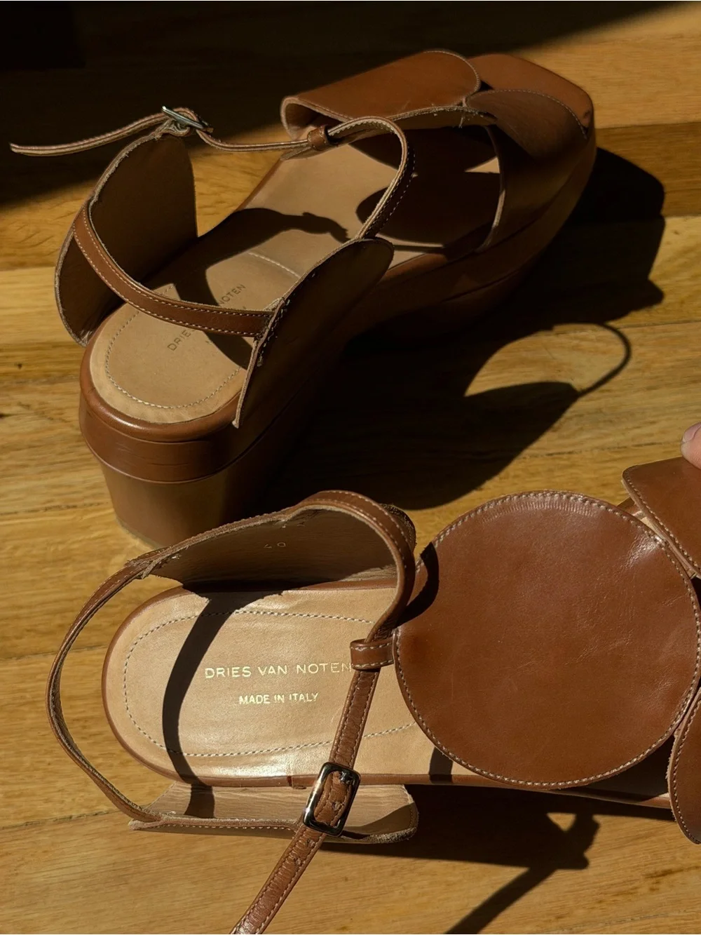 Dries Van Noten Brown Circle Cutout Leather Platforms